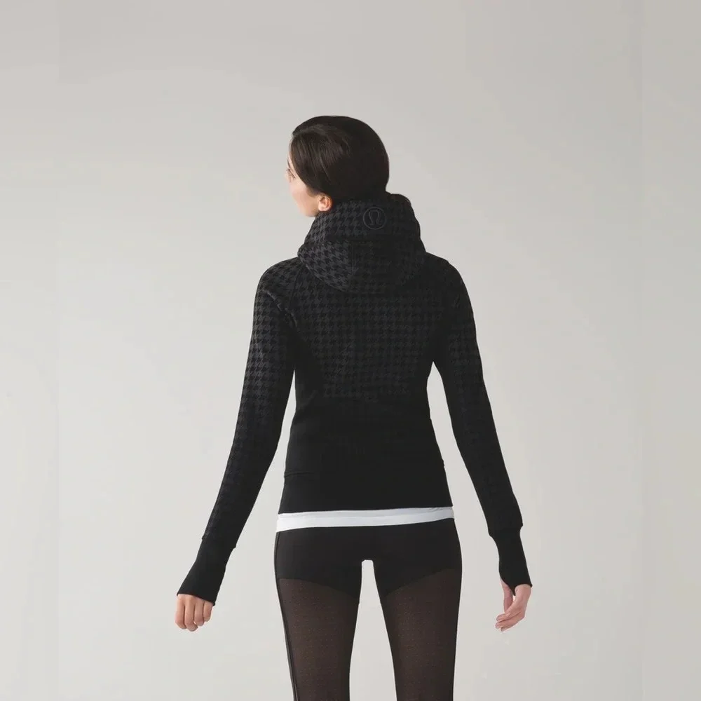 Lululemon Scuba Hoodie II Giant Houndstooth Dip Dye Deep Coal Black/Black Size 2 - Picture 3 of 10